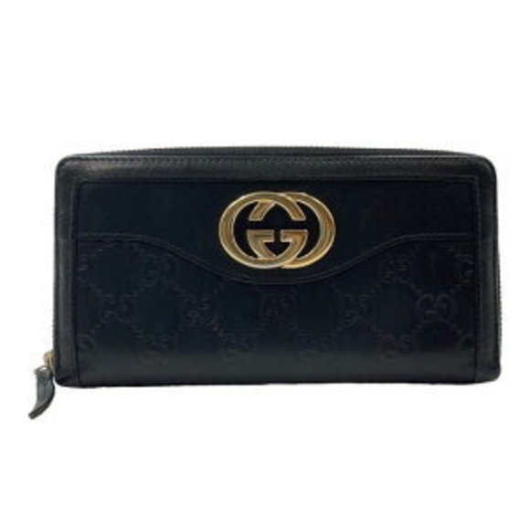 GUCCI Guccissima Zip Long Wallet Black Leather Aichi - Picture 1 of 7